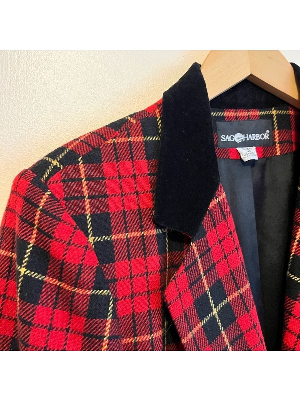 Vintage Sag Harbor Tartan Plaid Wool Blend Blazer Jacket Academia Collegiate Lg - Picture 10 of 10